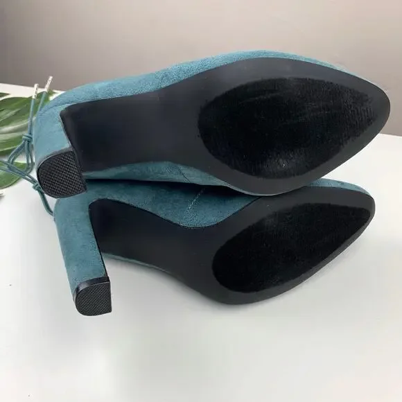 JF JustFab Jesyna Ankle Boots Heeled Blue Faux Suede Women's 8 - Picture 10 of 11